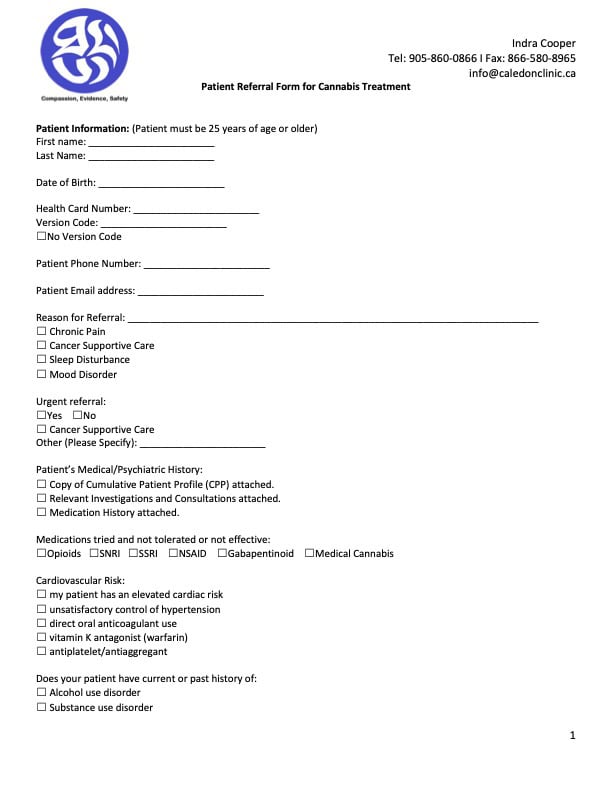 Medical cannabis form referral